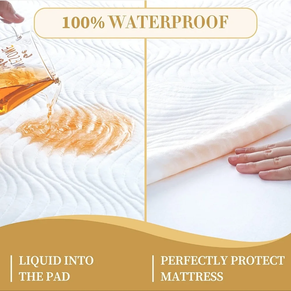 Full Size 100% Waterproof Mattress Pad, 3D Air Fiber Fabric Mattress Protector,